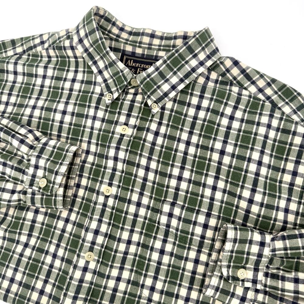 Abercrombie & Fitch Shirt Men's Size XL Green/Black Flannel Plaid Button Up Y2K